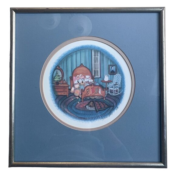 P Buckley Moss Night Before Christmas Lithograph Signed Numbered Framed